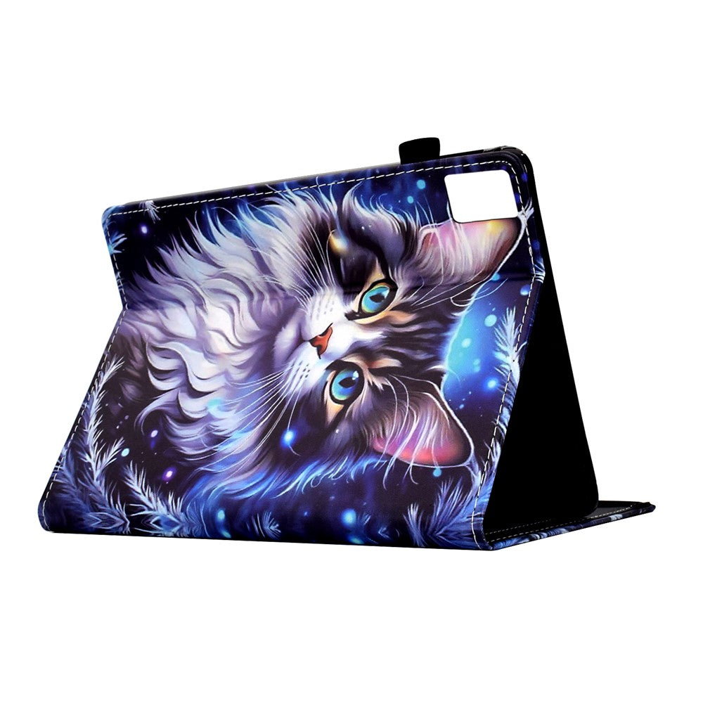 For Lenovo Tab M11 / Xiaoxin Pad 11 2024 Case Pattern Printing Card Holder Leather Tablet Stand Cover - Cat