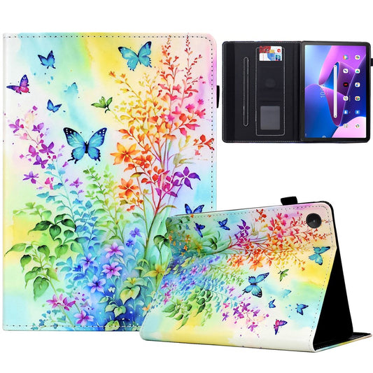 For Lenovo M10 Plus Case Pattern Printing Card Holder Leather Tablet Stand Cover  - Flowers and Butterflies