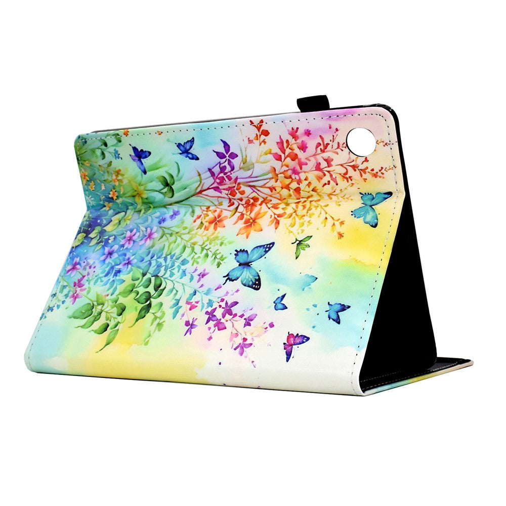 For Lenovo M10 Plus Case Pattern Printing Card Holder Leather Tablet Stand Cover  - Flowers and Butterflies