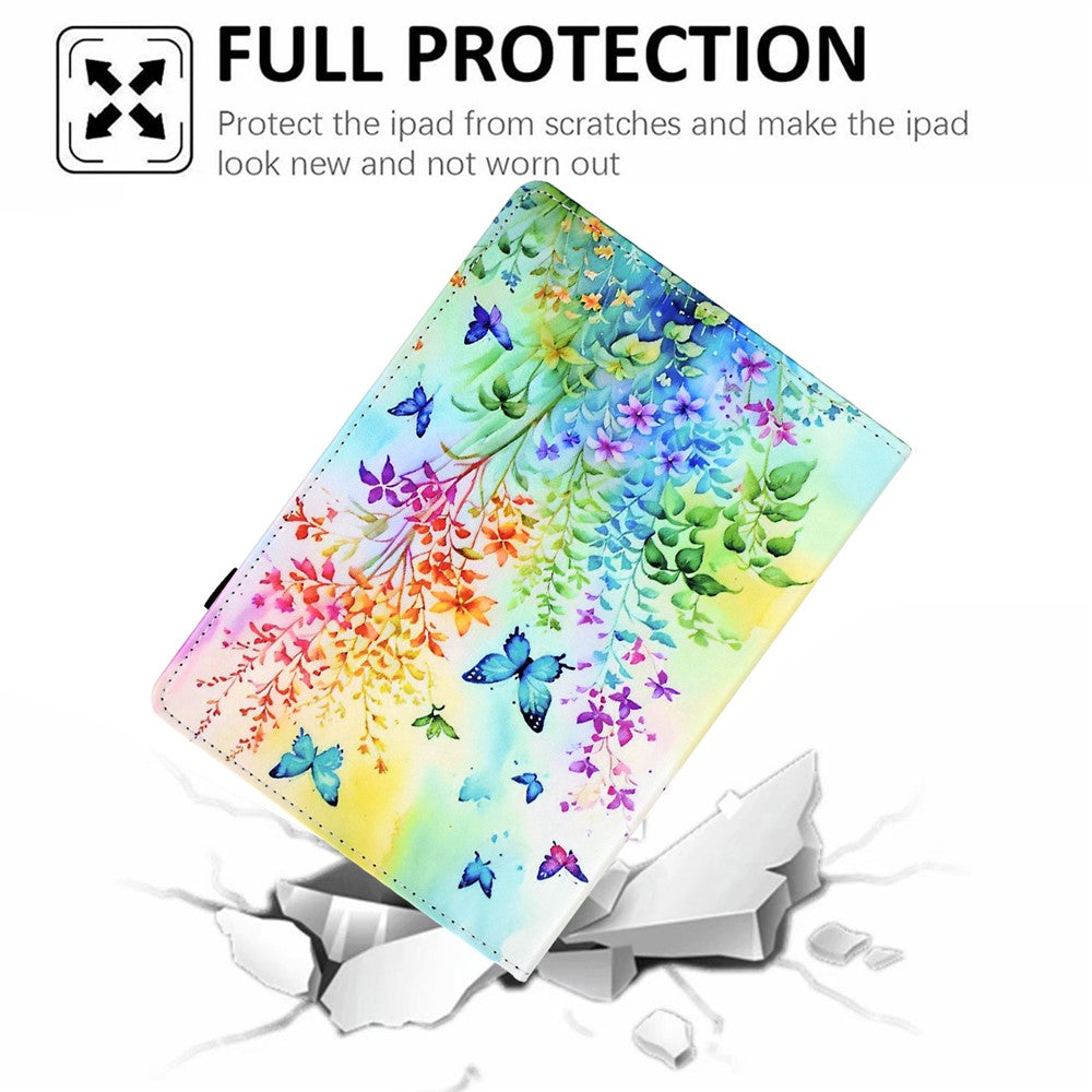 For Lenovo M10 Plus Case Pattern Printing Card Holder Leather Tablet Stand Cover  - Flowers and Butterflies