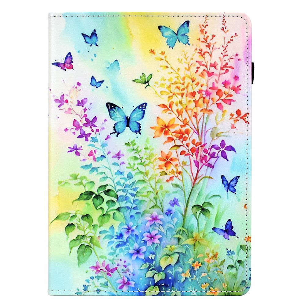 For Lenovo M10 Plus Case Pattern Printing Card Holder Leather Tablet Stand Cover  - Flowers and Butterflies
