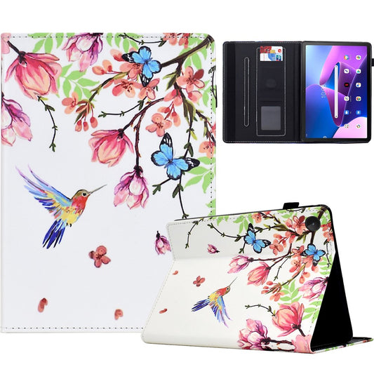 For Lenovo M10 Plus Case Pattern Printing Card Holder Leather Tablet Stand Cover  - Flowers and Birds
