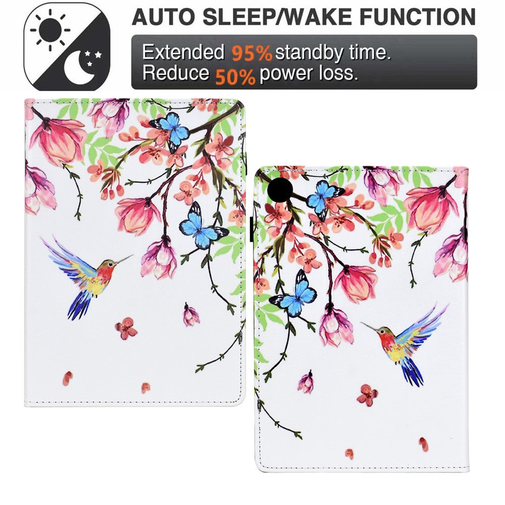 For Lenovo M10 Plus Case Pattern Printing Card Holder Leather Tablet Stand Cover  - Flowers and Birds