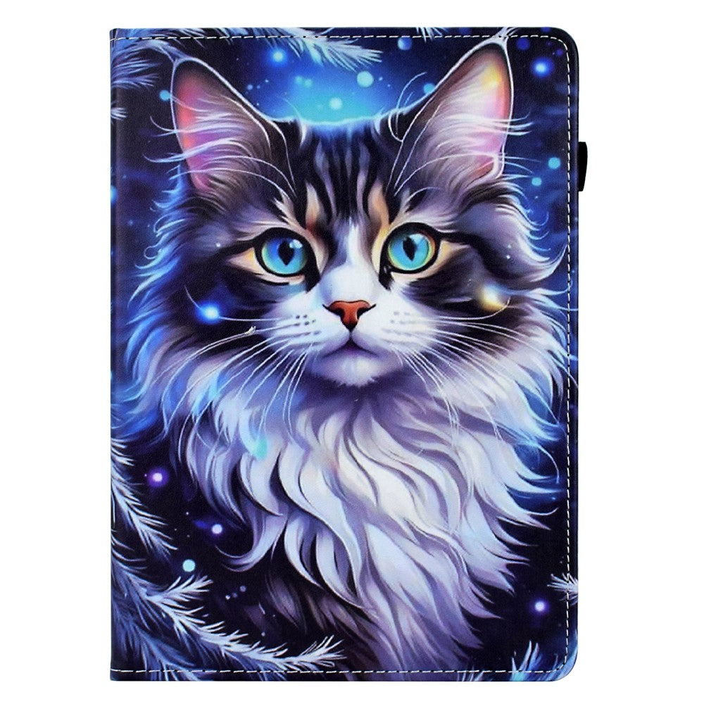 For Lenovo M10 Plus Case Pattern Printing Card Holder Leather Tablet Stand Cover  - Cat