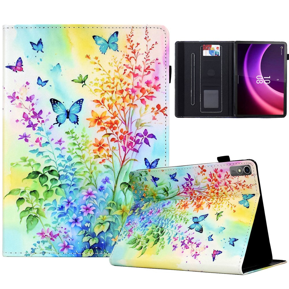 For Lenovo Tab P11 Gen 2 TB-350 / Xiaoxin Pad Plus (2023) Case Pattern Printing Card Holder Leather Tablet Stand Cover - Flowers and Butterflies