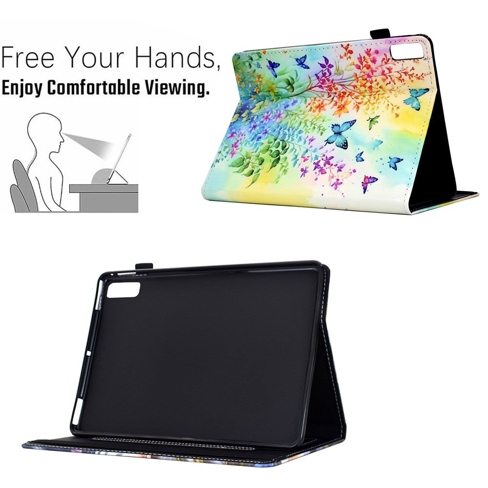 For Lenovo Tab P11 Gen 2 TB-350 / Xiaoxin Pad Plus (2023) Case Pattern Printing Card Holder Leather Tablet Stand Cover - Flowers and Butterflies