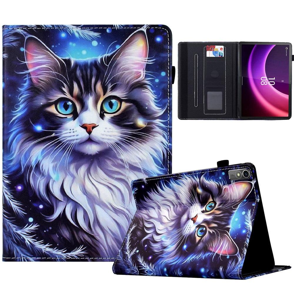 For Lenovo Tab P11 Gen 2 TB-350 / Xiaoxin Pad Plus (2023) Case Pattern Printing Card Holder Leather Tablet Stand Cover - Cat