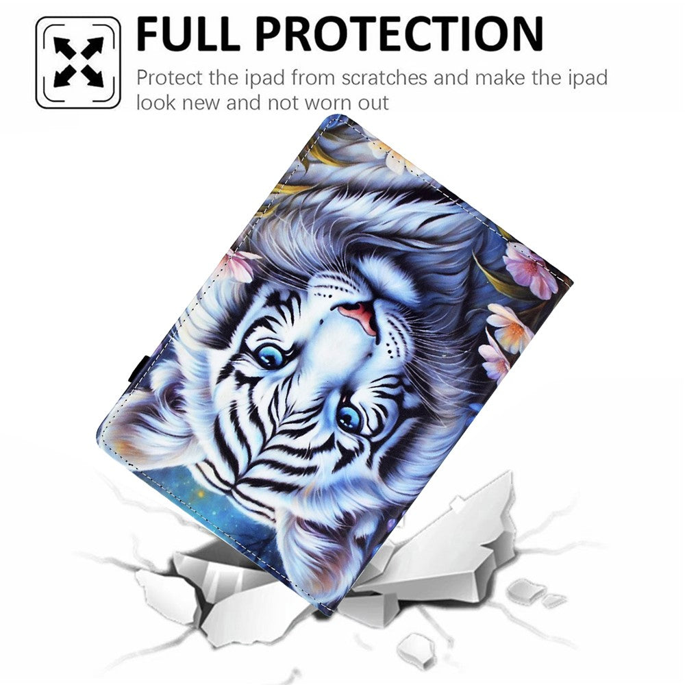 For Lenovo Tab M10 (Gen 3) Case Pattern Printing Card Holder Leather Tablet Stand Cover - Tiger