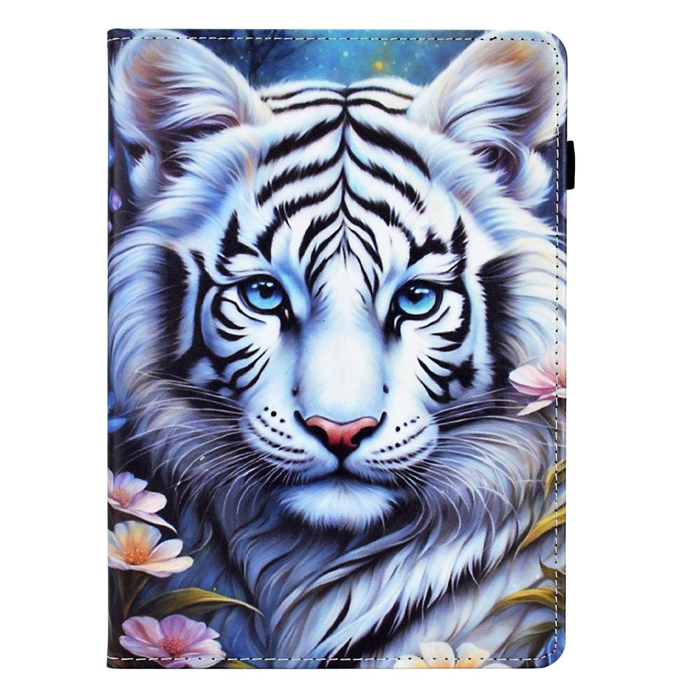 For Lenovo Tab M10 (Gen 3) Case Pattern Printing Card Holder Leather Tablet Stand Cover - Tiger