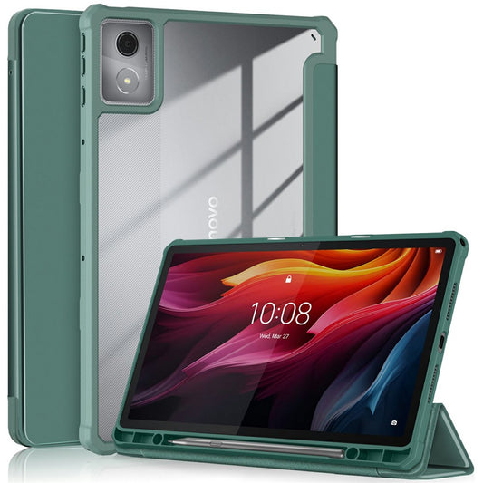 For Lenovo Tab K11 Plus TB230XC Case Auto Sleep / Wake PU Leather Flip Tablet Cover Triple-Fold Stand - Dark Green