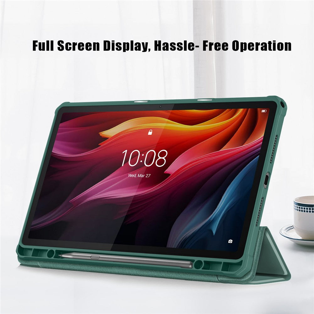 For Lenovo Tab K11 Plus TB230XC Case Auto Sleep / Wake PU Leather Flip Tablet Cover Triple-Fold Stand - Dark Green