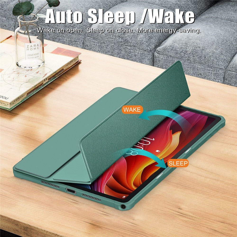 For Lenovo Tab K11 Plus TB230XC Case Auto Sleep / Wake PU Leather Flip Tablet Cover Triple-Fold Stand - Dark Green