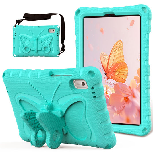 For Lenovo Tab M9 Case Butterfly Kickstand EVA Tablet Cover with Shoulder Strap - Mint Green