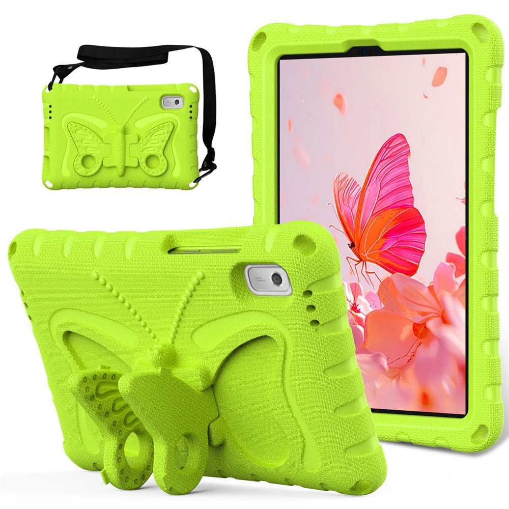 For Lenovo Tab M9 Case Butterfly Kickstand EVA Tablet Cover with Shoulder Strap - Green