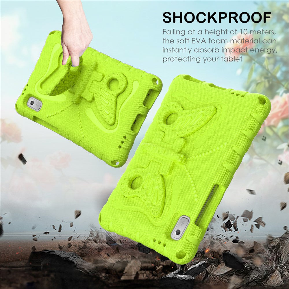 For Lenovo Tab M9 Case Butterfly Kickstand EVA Tablet Cover with Shoulder Strap - Green