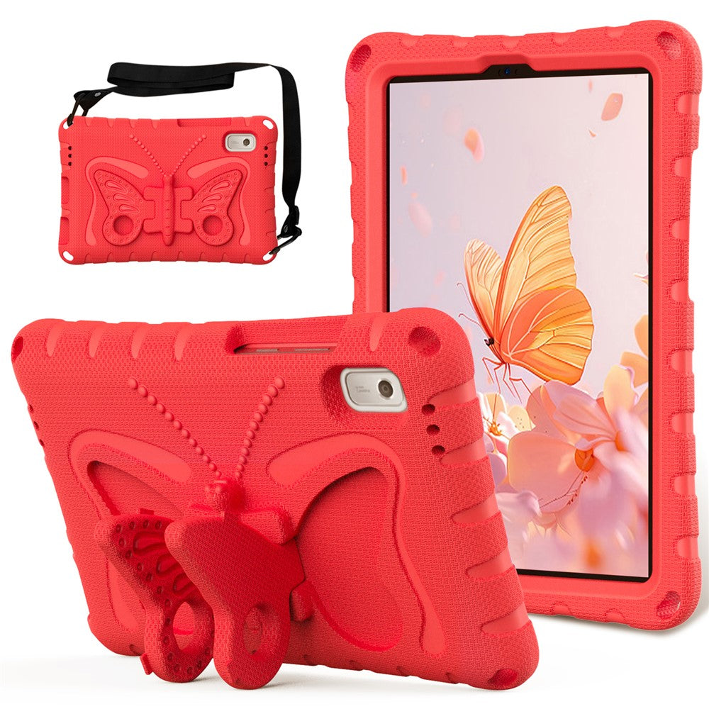 For Lenovo Tab M9 Case Butterfly Kickstand EVA Tablet Cover with Shoulder Strap - Red