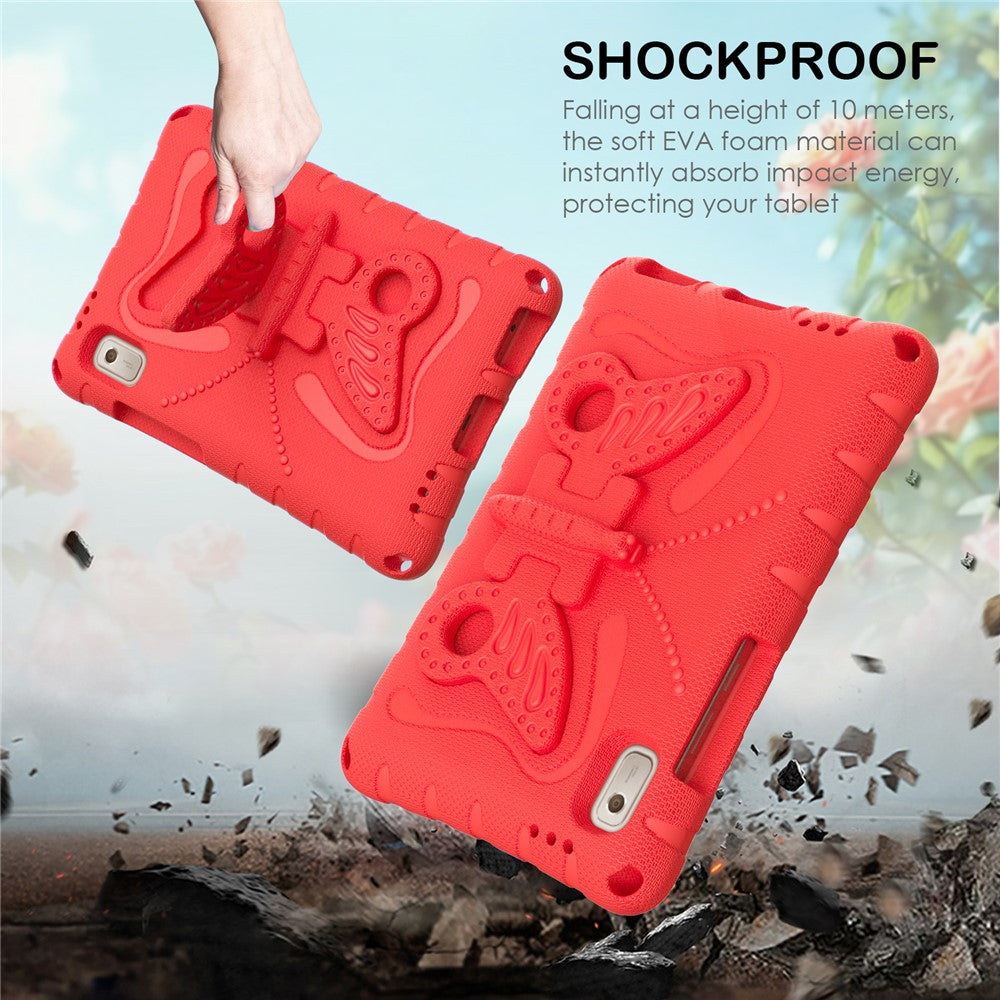 For Lenovo Tab M9 Case Butterfly Kickstand EVA Tablet Cover with Shoulder Strap - Red