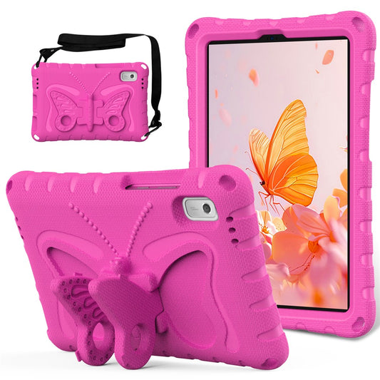 For Lenovo Tab M9 Case Butterfly Kickstand EVA Tablet Cover with Shoulder Strap - Rose