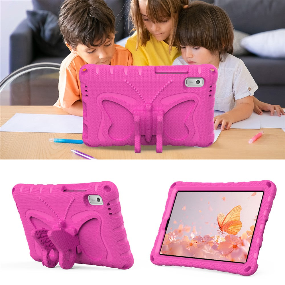 For Lenovo Tab M9 Case Butterfly Kickstand EVA Tablet Cover with Shoulder Strap - Rose
