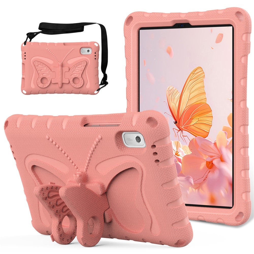 For Lenovo Tab M9 Case Butterfly Kickstand EVA Tablet Cover with Shoulder Strap - Light Pink