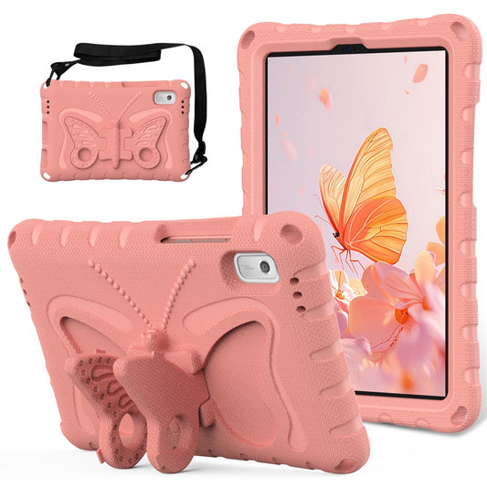 For Lenovo Tab M9 Case Butterfly Kickstand EVA Tablet Cover with Shoulder Strap - Light Pink