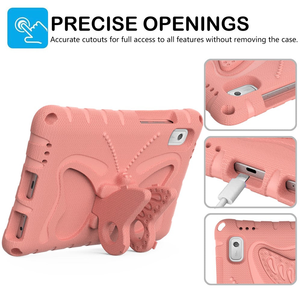 For Lenovo Tab M9 Case Butterfly Kickstand EVA Tablet Cover with Shoulder Strap - Light Pink
