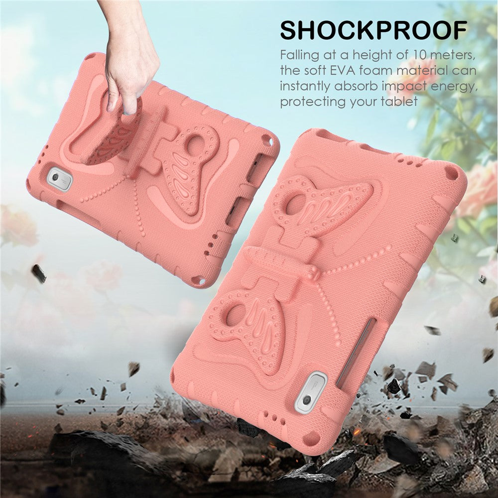 For Lenovo Tab M9 Case Butterfly Kickstand EVA Tablet Cover with Shoulder Strap - Light Pink