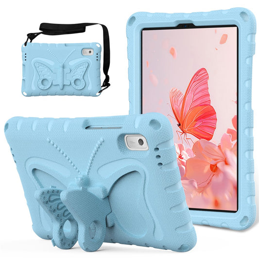 For Lenovo Tab M9 Case Butterfly Kickstand EVA Tablet Cover with Shoulder Strap - Baby Blue