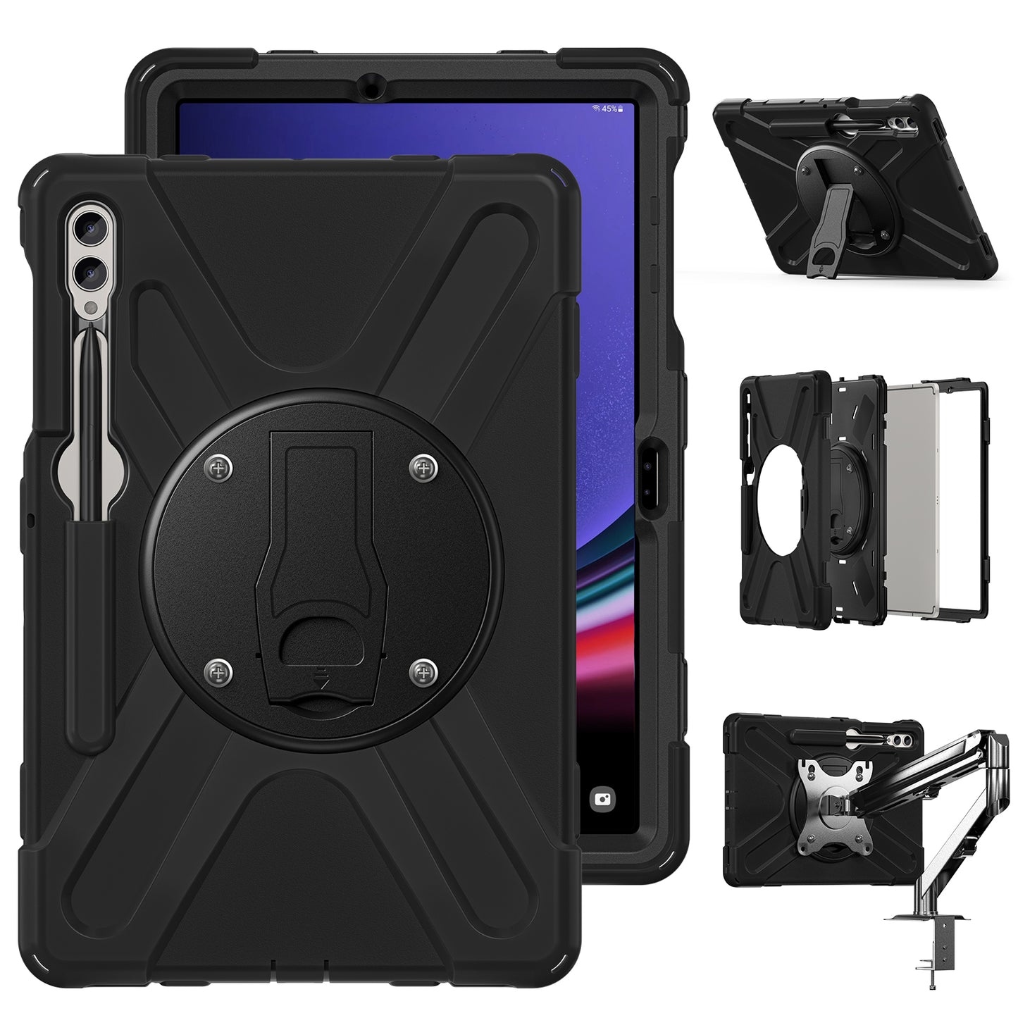 For Samsung Galaxy Tab S9 FE+ X610 / S9+ X810 / S8+ X800 / S7 FE T730 / S7+ T970 Case Kickstand PC+Silicone Tablet Cover
