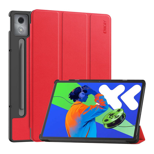 For Lenovo Xiaoxin Pad Pro 12.7 (2025) Trifold Stand Cover ENKAY HAT PRINCE PU Leather+PC Tablet Case with Auto Wake / Sleep - Red