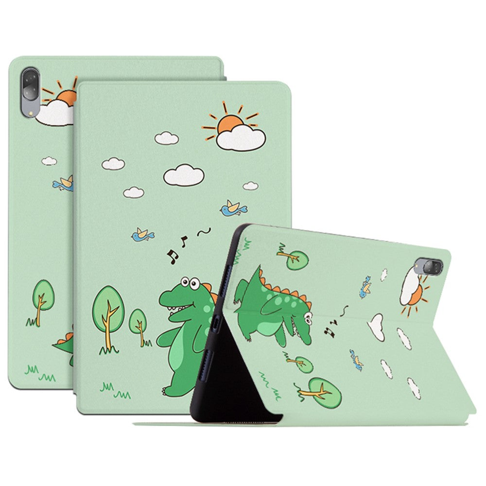 For Lenovo Pad Pro 11.5-inch Protective Case with Auto Wake/Sleep Cartoon Pattern Printed PU Leather Cover Tablet Stand Case - Walking Dinosaur