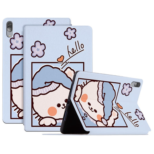For Lenovo Pad Pro 11.5-inch Protective Case with Auto Wake/Sleep Cartoon Pattern Printed PU Leather Cover Tablet Stand Case - Blue Cat/Hello