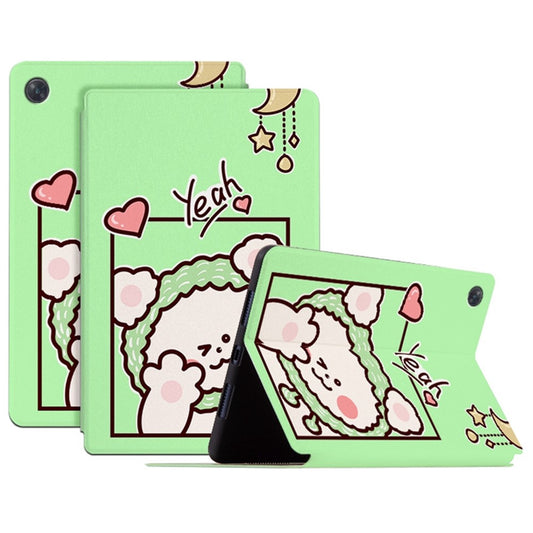For Lenovo Tab M10 Plus (3rd Gen) / Xiaoxin Pad 2022 10.6 inch Cartoon Pattern Printing PU Leather Adjustable Stand Tablet Case with Auto Wake / Sleep - Green Bear / Yeah