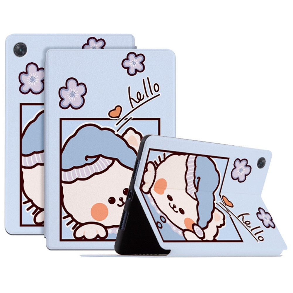 For Lenovo Tab M10 Plus (3rd Gen) / Xiaoxin Pad 2022 10.6 inch Cartoon Pattern Printing PU Leather Adjustable Stand Tablet Case with Auto Wake / Sleep - Blue Cat / Hello