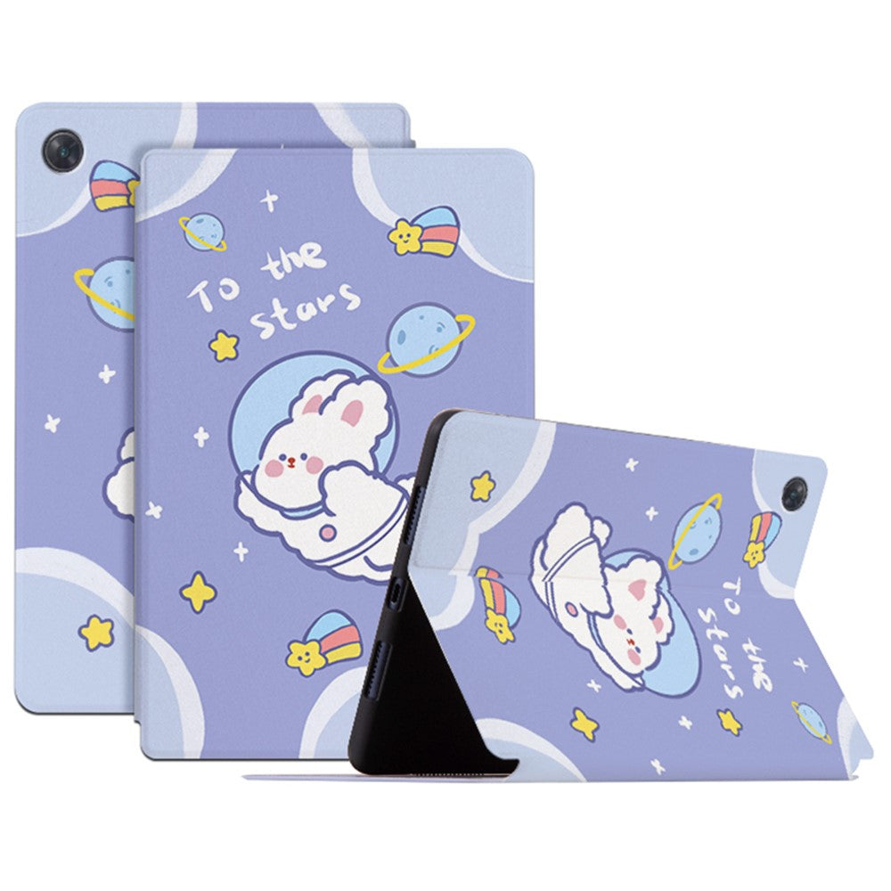 For Lenovo Tab M10 Plus (3rd Gen) / Xiaoxin Pad 2022 10.6 inch Cartoon Pattern Printing PU Leather Adjustable Stand Tablet Case with Auto Wake / Sleep - Space Rabbit