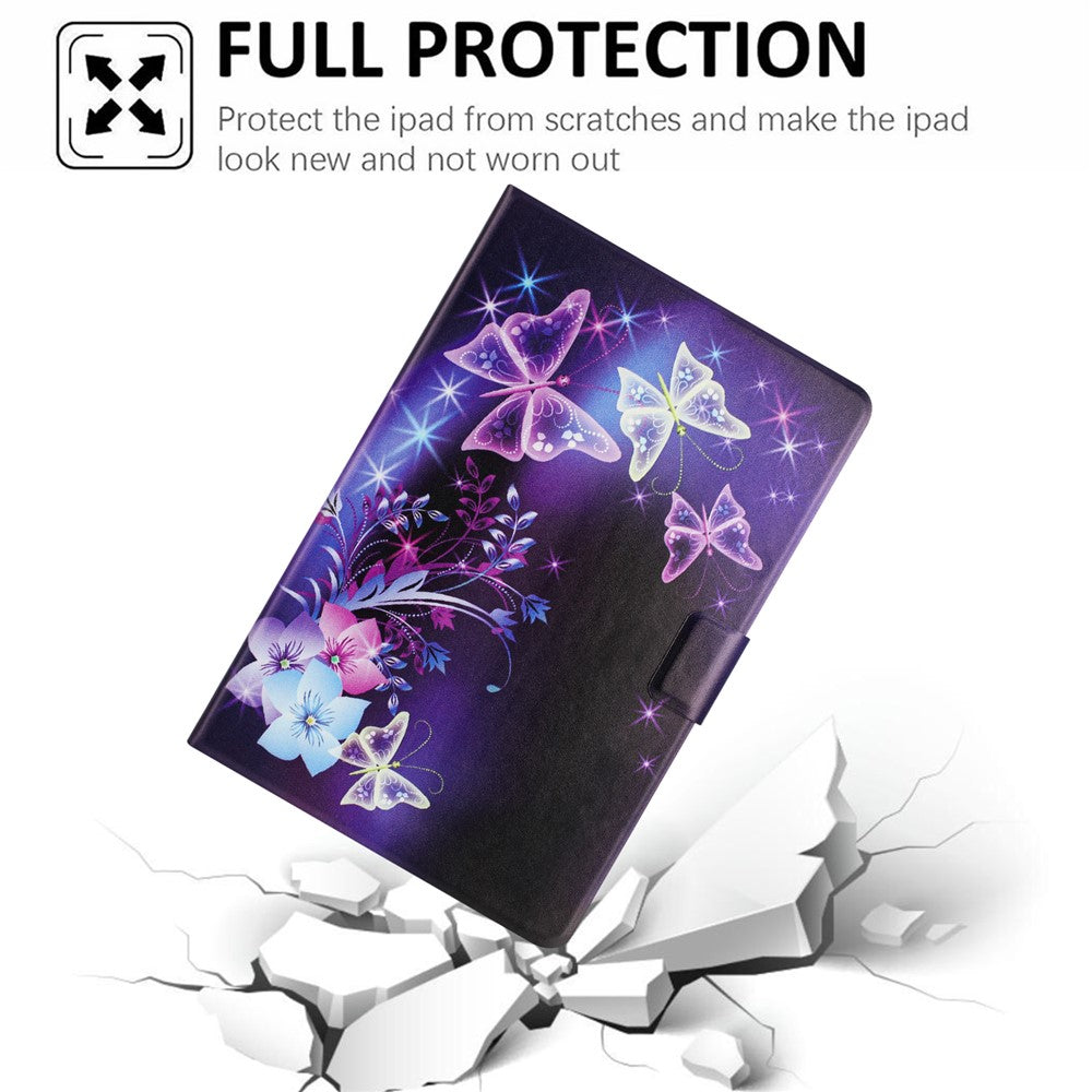 For Lenovo Tab M10 Plus (3rd Gen) TB-128F Case Pattern Printed Stand Litchi Texture Leather Tablet Cover with Card Slots - Purple Butterfly