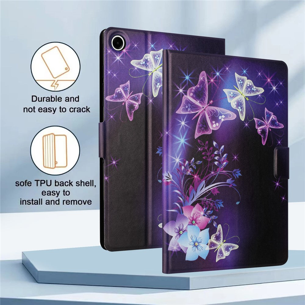 For Lenovo Tab M10 Plus (3rd Gen) TB-128F Case Pattern Printed Stand Litchi Texture Leather Tablet Cover with Card Slots - Purple Butterfly