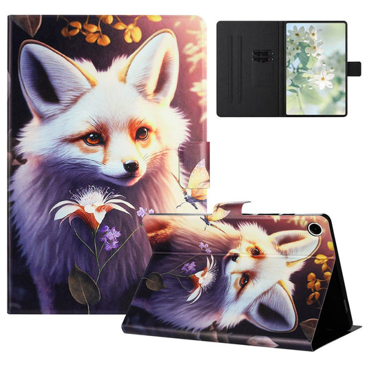 For Lenovo Tab M10 Plus (3rd Gen) TB-128F Case Pattern Printed Stand Litchi Texture Leather Tablet Cover with Card Slots - Fox