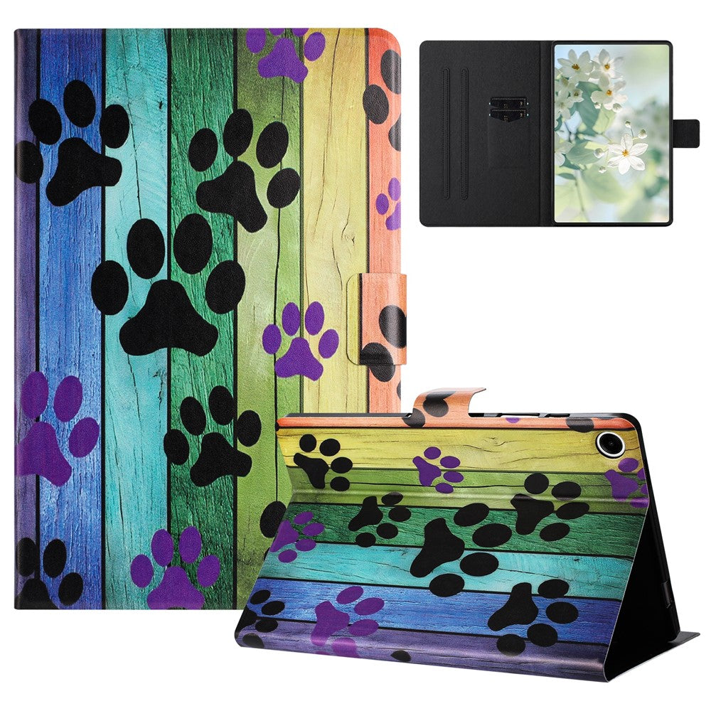 For Lenovo Tab M10 Plus (3rd Gen) TB-128F Case Pattern Printed Stand Litchi Texture Leather Tablet Cover with Card Slots - Cat Claw