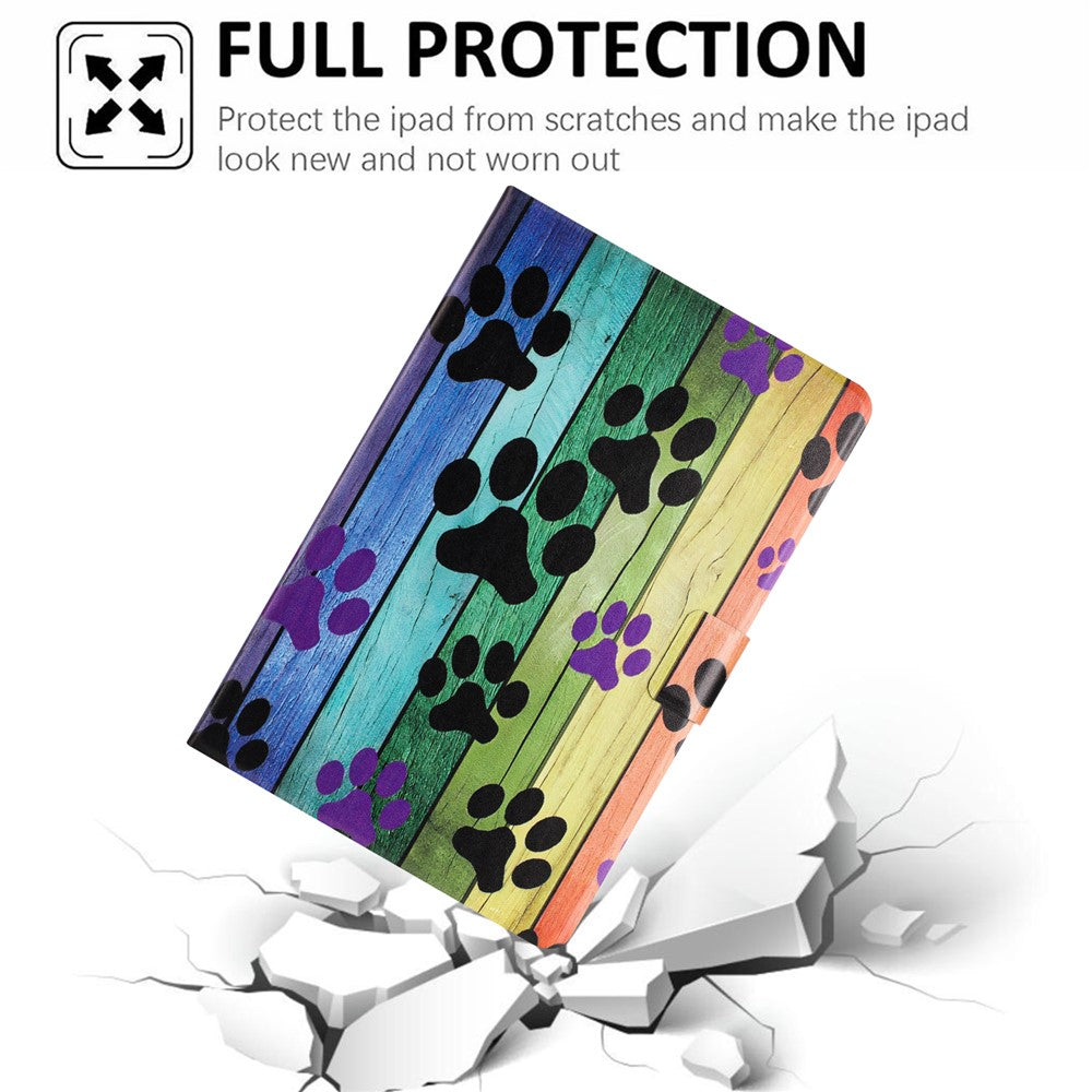 For Lenovo Tab M10 Plus (3rd Gen) TB-128F Case Pattern Printed Stand Litchi Texture Leather Tablet Cover with Card Slots - Cat Claw