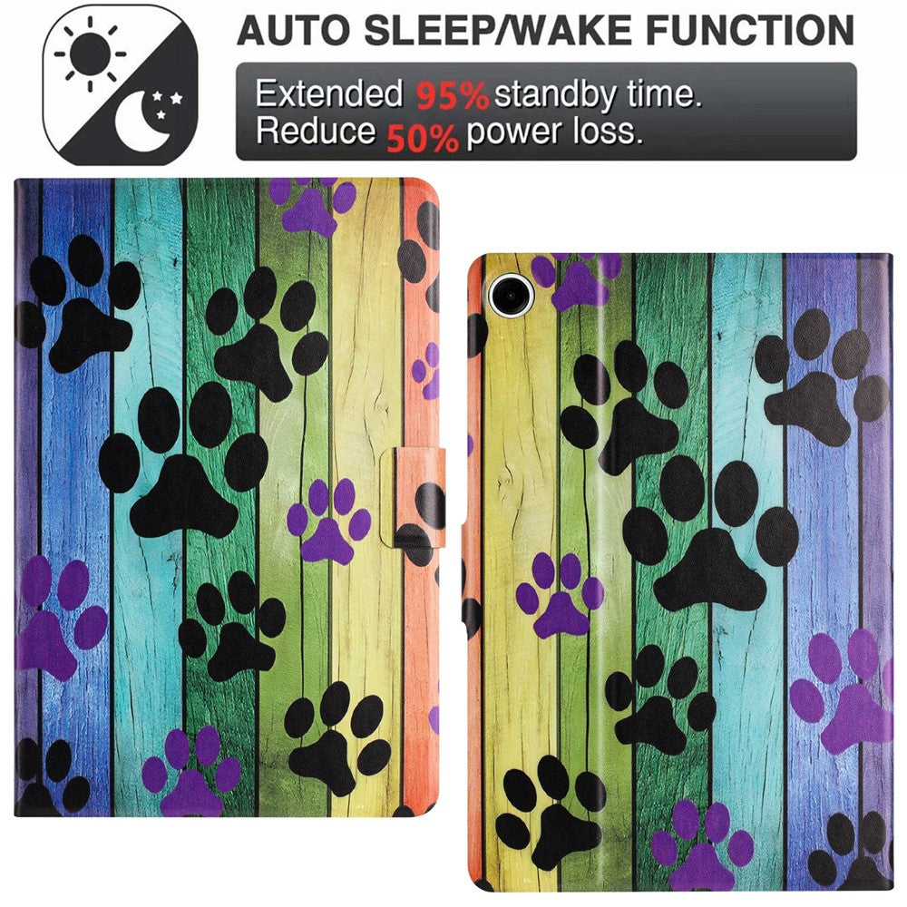 For Lenovo Tab M10 Plus (3rd Gen) TB-128F Case Pattern Printed Stand Litchi Texture Leather Tablet Cover with Card Slots - Cat Claw