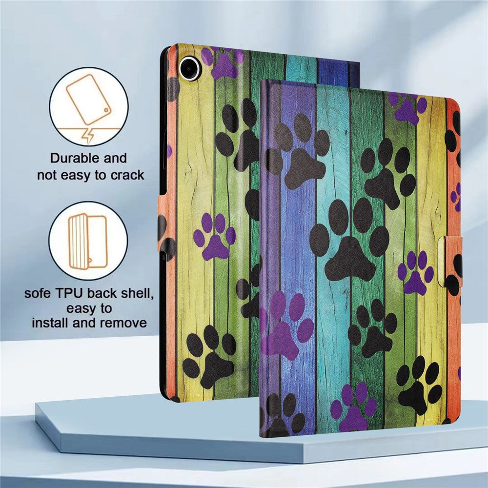 For Lenovo Tab M10 Plus (3rd Gen) TB-128F Case Pattern Printed Stand Litchi Texture Leather Tablet Cover with Card Slots - Cat Claw