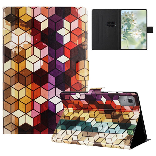 For Lenovo Tab M11 TB-330FU Case Pattern Printed Stand Litchi Texture Leather Tablet Cover with Card Slots - Block