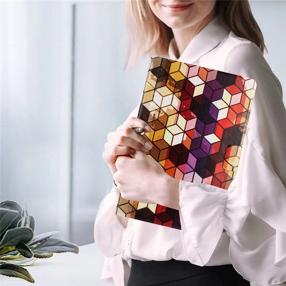 For Lenovo Tab M11 TB-330FU Case Pattern Printed Stand Litchi Texture Leather Tablet Cover with Card Slots - Block