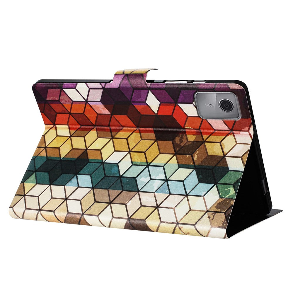 For Lenovo Tab M11 TB-330FU Case Pattern Printed Stand Litchi Texture Leather Tablet Cover with Card Slots - Block