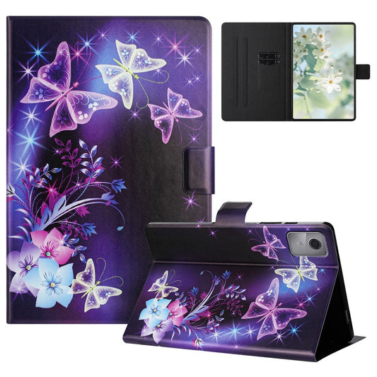 For Lenovo Tab M11 TB-330FU Case Pattern Printed Stand Litchi Texture Leather Tablet Cover with Card Slots - Purple Butterfly