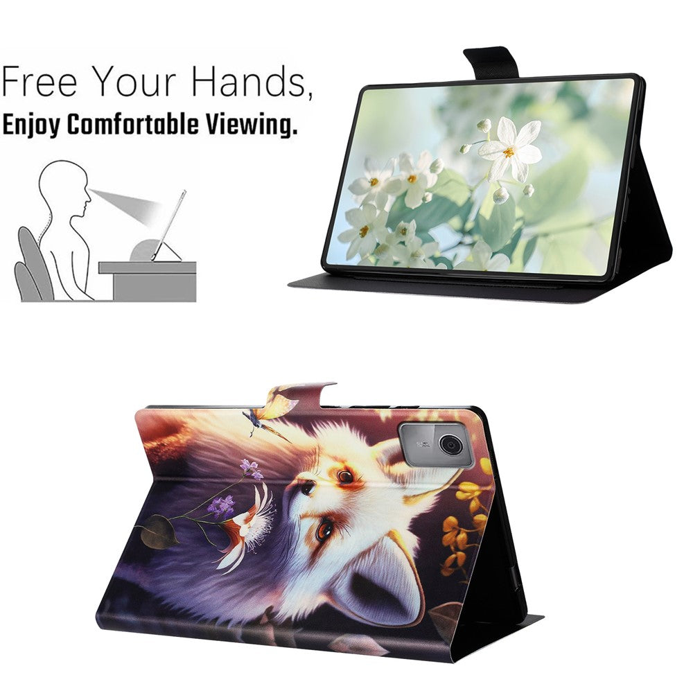 For Lenovo Tab M11 TB-330FU Case Pattern Printed Stand Litchi Texture Leather Tablet Cover with Card Slots - Fox