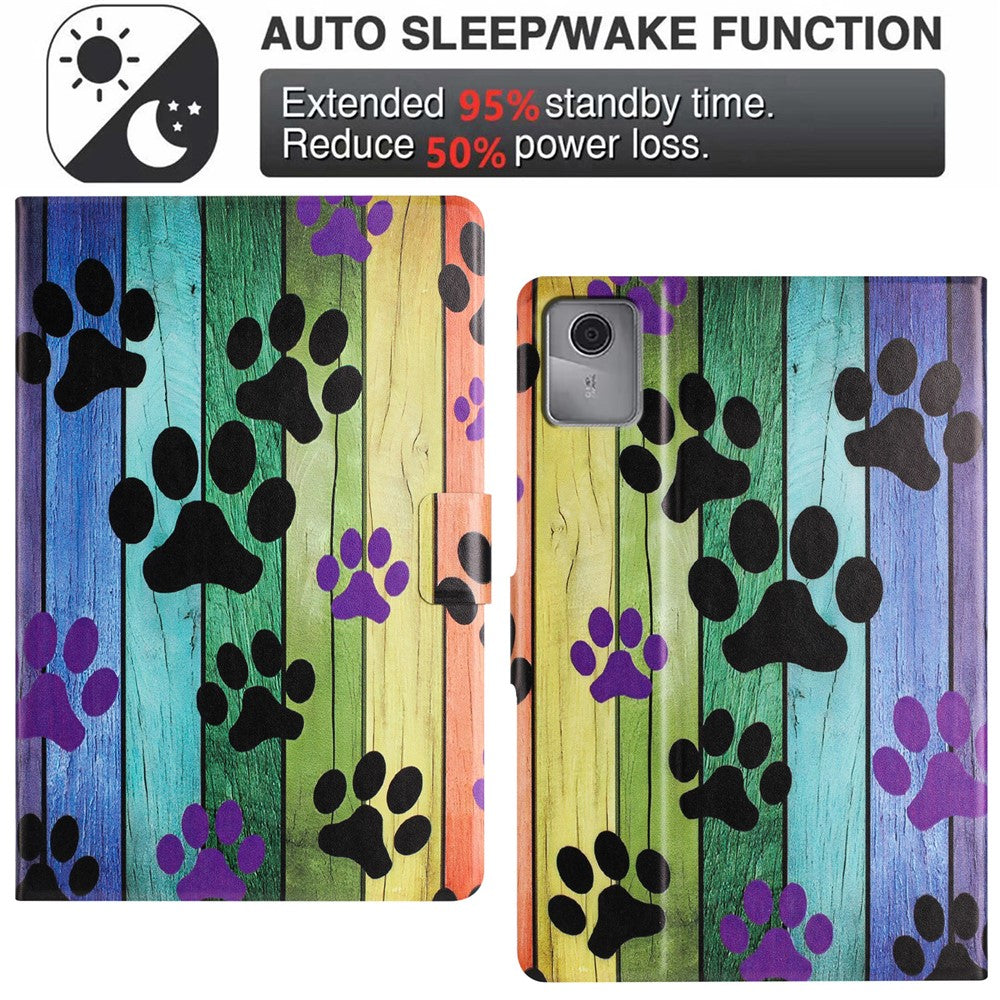 For Lenovo Tab M11 TB-330FU Case Pattern Printed Stand Litchi Texture Leather Tablet Cover with Card Slots - Cat Claw