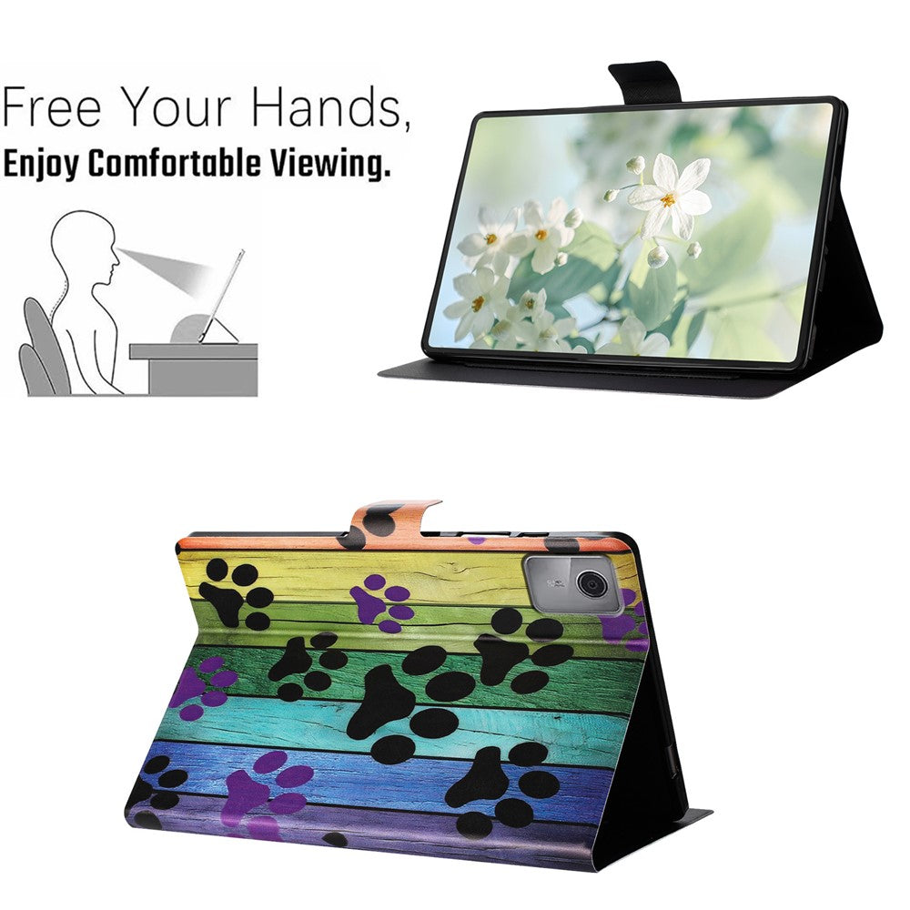 For Lenovo Tab M11 TB-330FU Case Pattern Printed Stand Litchi Texture Leather Tablet Cover with Card Slots - Cat Claw