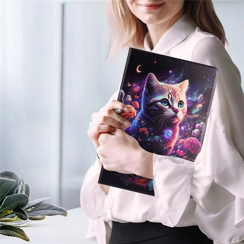 For Lenovo Tab M11 TB-330FU Case Pattern Printed Stand Litchi Texture Leather Tablet Cover with Card Slots - Cat